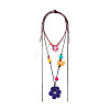 Resin and Wood Flower Conch Shape Pendant Waxed Cord Double Layer Necklaces for Women WG7D97B-01-1