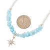 Alloy Crystal Rhinestone Star Pendant Natural White Jade Chip and Round White Glass Pearl Beaded Necklaces NJEW-JN05696-02-4