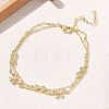 Brass Micro Pave Clear Cubic Zirconia Bowknot Link 2-Strand Bracelets KK-CBA6980-19G-1