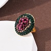 Brass & Polymer Clay Rhinestones & Natural Garnet Cuff Rings RJEW-G365-01G-3
