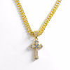 Hiphop Style Zinc Alloy Full Crystal & Aquamarine Rhinestone Religion Cross Pendant Cuban Link Chain Necklaces for Men WG1F4FB-03-1