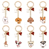 8Pcs 8 Styles Alloy Enamel Dog Heart Bone Pendant Keychain KEYC-YW00283-1