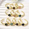 Hexagon Brass Pave Natural Gemstone & Cubic Zirconia Cuff Bangles for Women BJEW-Z172-01G-1