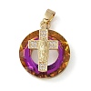 Brass Micro Pave Cubic Zirconia with Glass Pendents KK-Q815-01G-06-1
