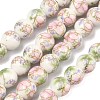 Handmade Flower Printed Porcelain Ceramic Beads Strands PORC-M007-10mm-07-1