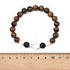 Natural Black Agate & Grade AB Tiger Eye & Howlite Beads Stretch Braceles for Women Men BJEW-JB13625-4