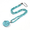 Synthetic Turquoise 4.5mm Round Beaded Flower Pendant Necklaces NJEW-T016-04G-3