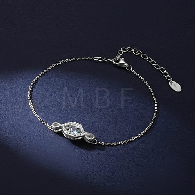 Rhodium Plated 925 Sterling Silver Eye Link Bracelet for Women STER-M116-11P-1
