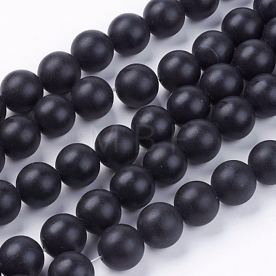 Natural Black Stone Bead Strands G-R193-01-12mm-1