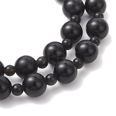 Natural Obsidian Beaded Stretch Bracelets for Women Men BJEW-JB13006-02-1
