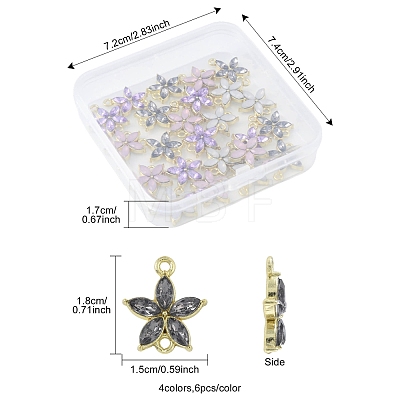24Pcs 4 Colors Alloy Rhinestone Connector Charms ALRI-FS0001-13-1