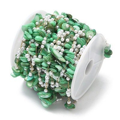 Handmade Natural Shell & ABS Imitation Beaded Chains CHS-F025-13G-05-1