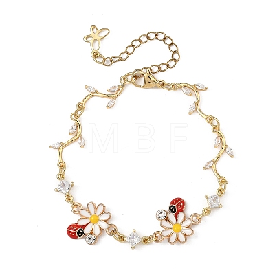Brass Micro Pave Clear Cubic Zirconia Beaded Link Chain Bracelets BJEW-JB13911-1