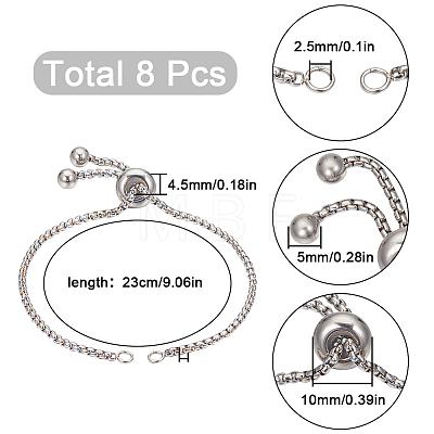 SUNNYCLUE 8Pcs Adjustable 304 Stainless Steel Link Bracelet Making STAS-SC0006-04-1