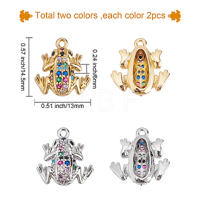 4Pcs 2 Colors Brass Micro Pave Colorful Cubic Zirconia Chrams ZIRC-BBC0001-10-1
