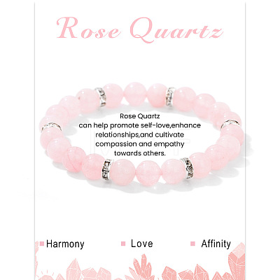 Natural Rose Quartz Round Beaded Stretch Bracelets for Women Men IS6879-4-1