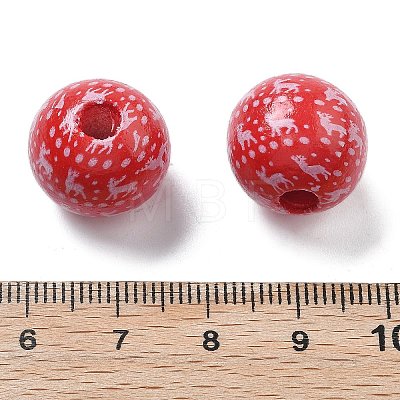 Christmas Printed Schima Wood European Beads WOOD-G023-18D-1