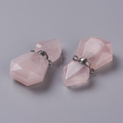 Hexagon Natural Rose Quartz Perfume Bottle Pendants G-H241-03F-P-1