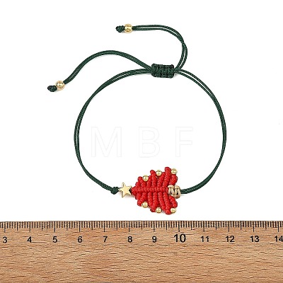 Adjustable Christmas Tree Braided Nylon String Bracelets with Brass Star BJEW-TA00762-01-1