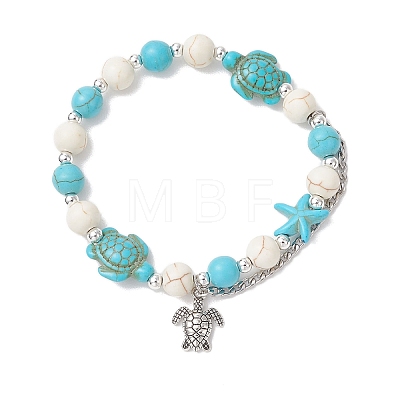 2Pcs Synthetic Turquoise Beaded Stretch Bracelets BJEW-JB13292-1