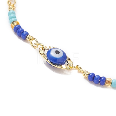 Brass Evil Eye Link Chain Bracelet with Glass Beaded for Women BJEW-JB09385-1