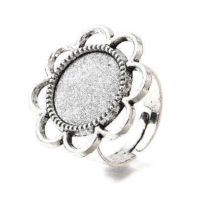 Vintage Adjustable Iron Finger Ring Components Alloy Flower Cabochon Bezel Settings PALLOY-O039-25AS-1