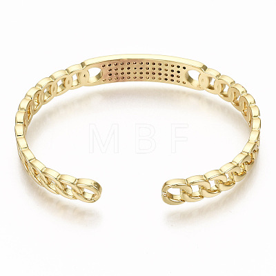 Brass Micro Pave Clear Cubic Zirconia Cuff Bangles BJEW-S142-002-NF-1