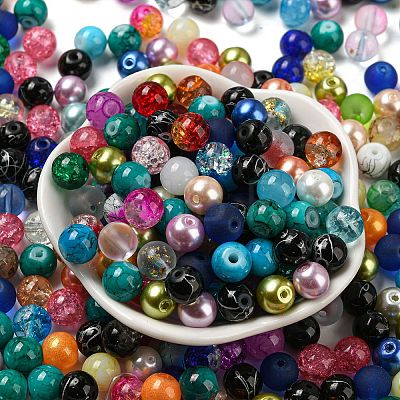 Opaque Spray Painted Glass Beads DGLA-MSMC002-8mm-1