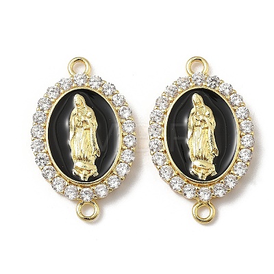 Brass Micro Pave Clear Cubic Zirconia Enamel Oval with Virgin Mary Connector Charms KK-L243-11G-B-1
