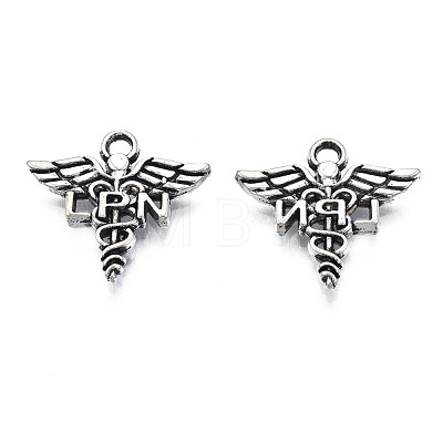 Tibetan Style Alloy LPN Caduceus Medical Symbol Charms TIBEP-N008-133-1