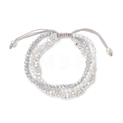 Electroplate Glass & Synthetic Non-magnetic Hematite & Acrylic Pearl Beads Multi-strand Braided Bead Bracelets BJEW-JB13772-1