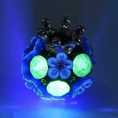 Luminous Glow in the Dark Polymer Clay Pave Rhinestone Round Beads with Resin Flower CLAY-D007-01-1