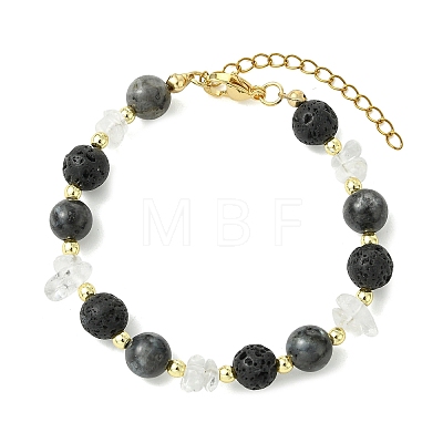 Natural Lava Rock & Larvikite & Quartz Crystal Beaded Bracelets for Women BJEW-JB13900-1