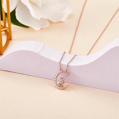 Chinese Zodiac Necklace Ox Necklace 925 Sterling Silver Rose Gold Cattle on the Moon Pendant Charm Necklace Zircon Moon and Star Necklace Cute Animal Jewelry Gifts for Women JN1090B-1