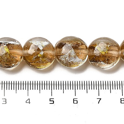 Handmade Gold Sand and Silver Sand Lampwork Flat Round Beads FOIL-C001-02E-1