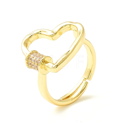 Clear Cubic Zirconia Open Heart Adjustable Ring for Women ZIRC-P096-01G-1