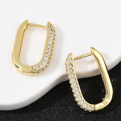 Oval Brass Micro Pave Clear Cubic Zirconia Hoop Earring X-EJEW-C152-04G-1