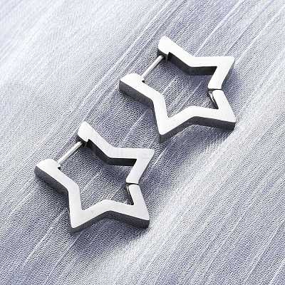 Non-Tarnish 304 Stainless Steel Star Huggie Hoop Earrings X-STAS-H156-05P-1
