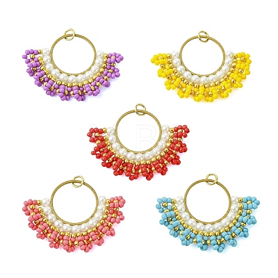 Glass Seed Beaded & Brass Linking Rings Pendnats PALLOY-MZ01340-1