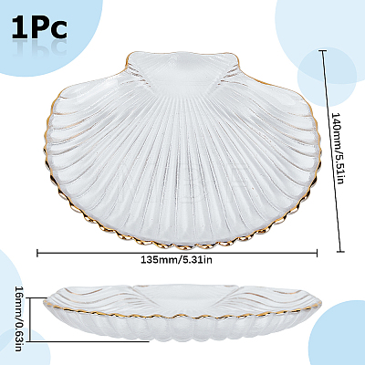 1Pc Ocean Series Transparent Gold Rim Glass Jewelry Plates AJEW-SC0002-79C-1