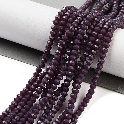 1 Strand Opaque Solid Medium Purple Color Faceted Crystal Glass Rondelle Beads Strands X-EGLA-F049A-08-1