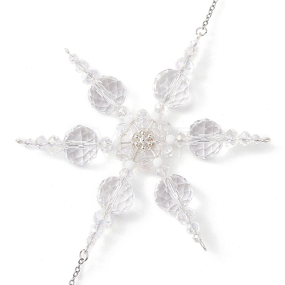 Glass Snowflake Pendant Decorations HJEW-TA00237-1