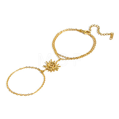 304 Stainless Steel Spiral Sun Double Layer Hand Chain Finger Ring Bracelets for Women BN7044-1