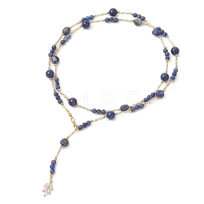 Natural Lapis Lazuli Round and Nuggets Lariat Necklaces NJEW-JN05727-1