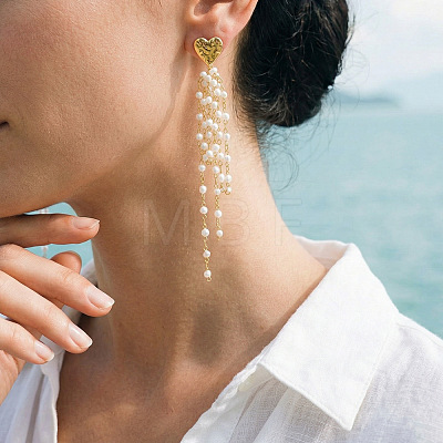304 Stainless Steel & Plastic Pearl Tassel Stud Earrings WG7F267-01-1