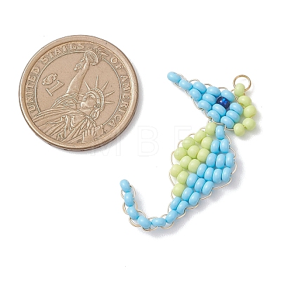 Glass Seed Beaded Sea Horse Pendants PALLOY-MZ01138-01-1