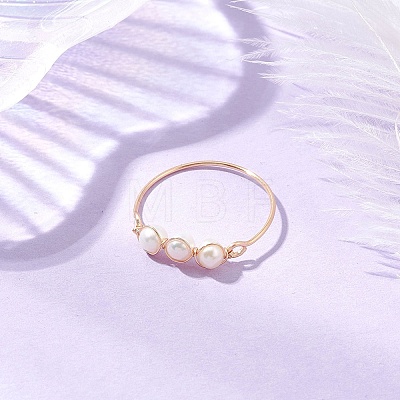 Round Natural Cultured Freshwater Pearl Finger Rings RJEW-JR00851-01-1