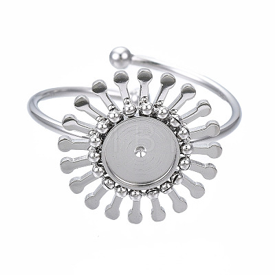 Non-Tarnish 304 Stainless Steel Open Cuff Finger Ring Cabochon Settings LS-STAS-T060-14P-1