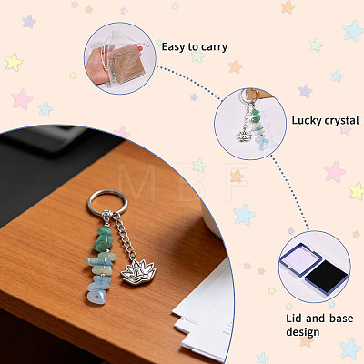 1Pc Gemstone Chip with 201 Stainless Steel Charm Keychains KEYC-CO0001-01B-1