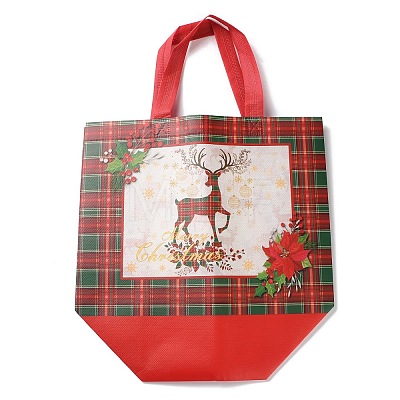 Christmas Theme Tartan Non-woven Fabric Gift Tote Bags with Handle ABAG-G017-01C-1